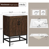 Modern Dark Brown Wood Bathroom Vanity with White Ceramic Sink