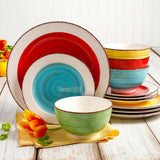 12-Piece Ceramic Dinnerware Set in Blue Red Yellow Green Beige - Service for 4