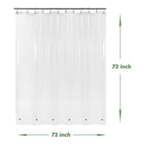 72"W x 72"H Clear PEVA Waterproof Shower Curtain Liner Magnets Bottom Hem
