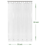 72"W x 92"H XL Clear PEVA Waterproof Shower Curtain Liner Magnets Bottom Hem