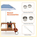 Kids Wooden Play Portable Cook Cart Set Navy/White Sun Proof Umbrella