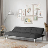 Modern Futon Sofa Bed in Charcoal Grey Fabric with Chrome Metal Legs
