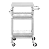 Compact Kitchen Cart with Stainless Steel Top and 2 Bottom Storage Shelves