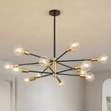 33-inch Modern 12-Light Dimmable Sputnik Chandelier in Black/Gold Finish