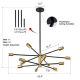 33-inch Modern 12-Light Dimmable Sputnik Chandelier in Black/Gold Finish