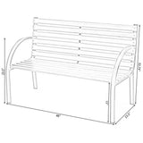 Outdoor Black Metal Frame Garden Bench with Wood Slats and Curved Armrests