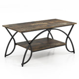 Rustic Farmhouse 2 Tier Brown Wood Coffee Table with Curved Metal Legs