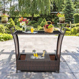 Outdoor Sturdy Resin Wicker Serving Bar Cart Brown Rattan