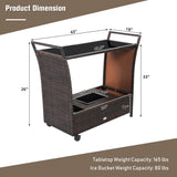 Outdoor Sturdy Resin Wicker Serving Bar Cart Brown Rattan
