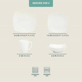 16 Pieces - White Square Porcelain Dinnerware Set - Service for 4