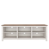 Farmhouse TV Stand in Grey Oak with Brown Wood Finish Top for TVs up to 70-inch