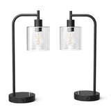 Set of 2 - Modern Stylish Black Metal Arch USB Table Lamp with LED Bulbs