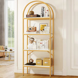 Modern Arched Top Gold Frame Display Rack Bookcase with White Storage Shelves