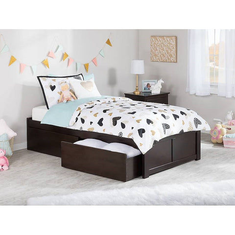 Twin XL Platform Bed Frame with 2 Storage Drawers in Espresso