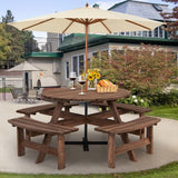 Espresso Wooden 8 Seater Picnic Table Umbrella Hole