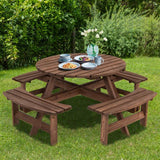 Espresso Wooden 8 Seater Picnic Table Umbrella Hole