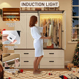 White Farmhouse Armoire Wardrobe Closet with Sliding Barn Doors