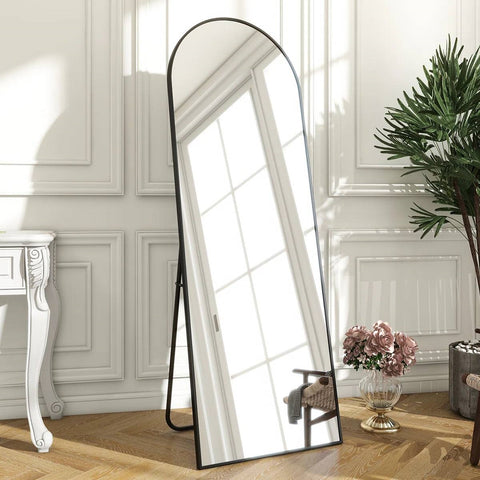 Black 58-inch Full Length Arched Floor Mirror with Stand and Wall Hanging Screws