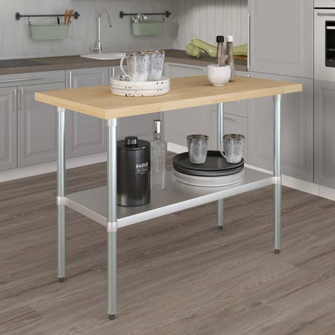 48 x 24 inch Wood-Top Heavy Duty Steel Utility Work Table Kitchen Island