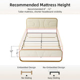 Full size Beige Upholstered Headboard Footboard Platform Bed with Gold Metal Frame