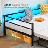Full size Black Metal Daybed with Twin size Pop Up Trundle and LED Lights