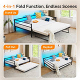 Full size Black Metal Daybed with Twin size Pop Up Trundle and LED Lights