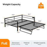 Full size Black Metal Daybed with Twin size Pop Up Trundle and LED Lights