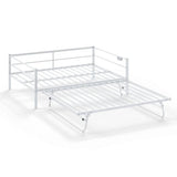 Full size White Metal Daybed with Twin size Pop Up Trundle and LED Lights