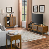 Modern Mid Century 59-inch TV Stand Entertainment Center with Sliding Doors