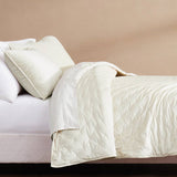 King/CAL King Size 3-Piece Cream Velvet Embroidered Super Soft Quilt Set
