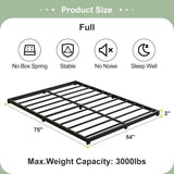 Full size 3-inch Low Profile Heavy Duty Metal Bed Frame in Matte Black