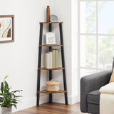 Narrow 3-Shelf Corner Shelving Unit Plant Stand Bookcase in Brown Black Wood