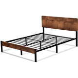 Full Modern Metal Platform Bed Frame with Rustic Wood Headboard and Footboard