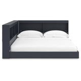 Full size Blue Wooden Corner Storage Bed with Bookcase Headboard and USB Ports
