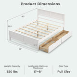 Full Size White Platform Bed Frame with 2 Storage Drawers