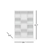 Modern 42-inch High Bookcase with 11-Cube Open Shelves in White Wood Finish