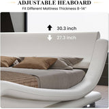 Full Modern White Upholstered Platform Bed Frame with Sleigh Curved Headboard
