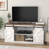 Farmhouse TV Stand in White Wood Finish with Sliding Doors for TV up to 65-inch
