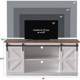 Farmhouse TV Stand in White Wood Finish with Sliding Doors for TV up to 65-inch