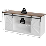 Farmhouse TV Stand in White Wood Finish with Sliding Doors for TV up to 65-inch