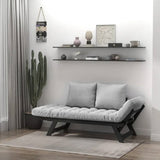 Grey/Black 3 In 1 Convertible Sofa Chaise Lounger Bed Futon with 2 Large Pillows