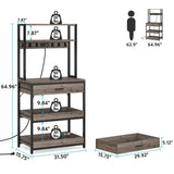 Grey Modern Baker's Rack Kitchen Shelving Unit with Pull-Out Shelves and Drawer