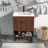 Modern Mid-Century Bathroom Vanity in Walnut with Sink Faucet and Drain
