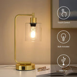 Set of 2 - Gold Farmhouse Bedside Table Lamp Desk Light with USB Charging Ports