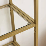 Modern Gold Metal Arched Top Display Rack Bookcase with 5 Glass Storage Shelves