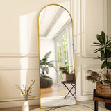Gold 64-inch Full Length Arched Floor Mirror with Stand and Wall Hanging Screws