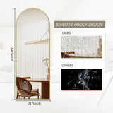 Gold 64-inch Full Length Arched Floor Mirror with Stand and Wall Hanging Screws