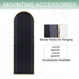 Gold 64-inch Full Length Arched Floor Mirror with Stand and Wall Hanging Screws