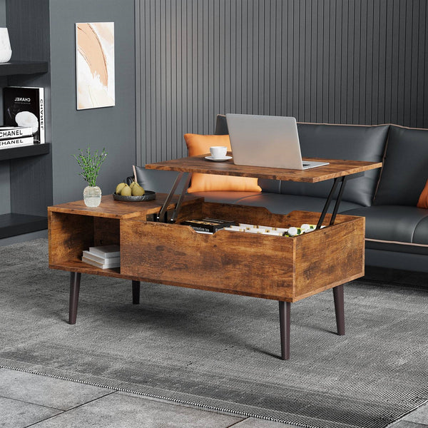 Mid-Century Modern Lift-Top Coffee Table TV Tray Laptop Desk Brown Woo ...