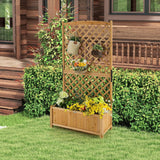 Outdoor Fir Wood Raised Garden Bed Planter Box with 71-inch High Trellis